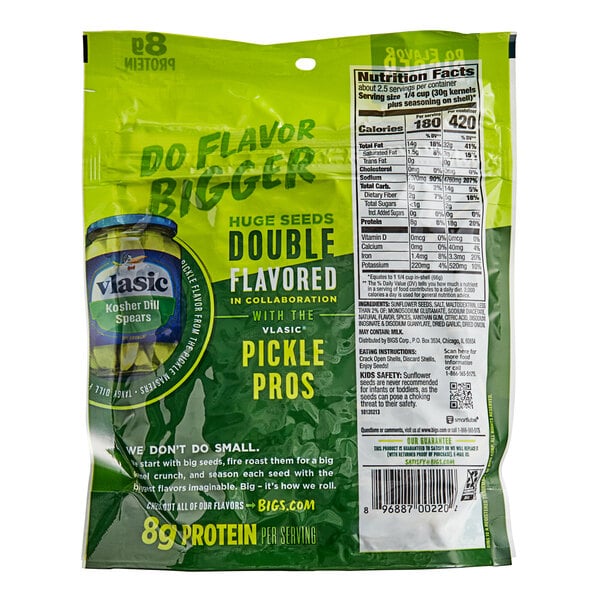 BIGS Vlasic Dill Pickle Flavored Whole Sunflower Seeds 5.35 oz. - 12/Case