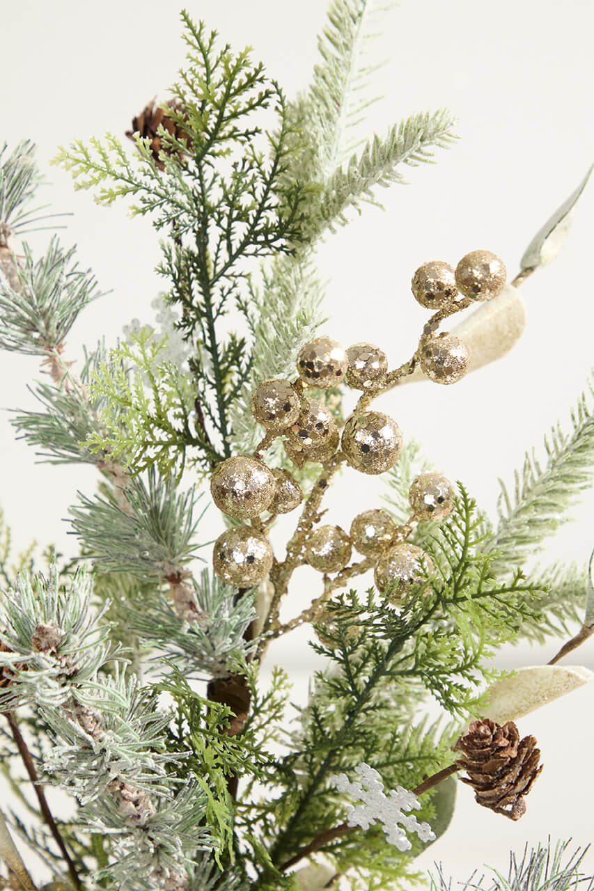 28” Frosted Mixed Pine Glitter Berry Spray