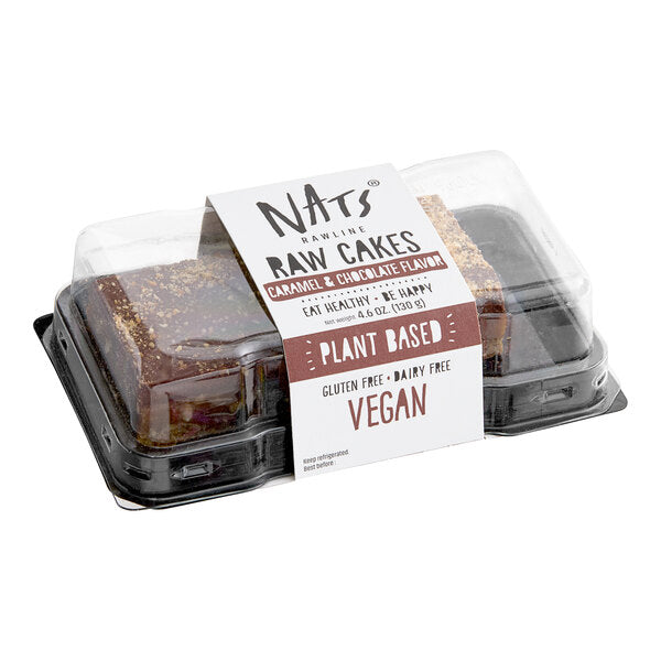 Nats Rawline Plant-Based Vegan Caramel and Chocolate Raw Cake Square Duo Pack 4.6 oz. - 12/Case