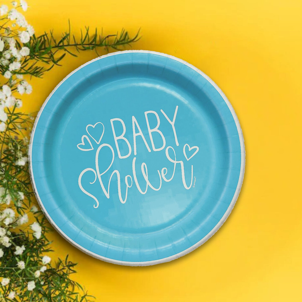8 Count Blue Hearts Baby Shower Disposable Paper Dinner Plates 9" Party Tableware for Baby Boy