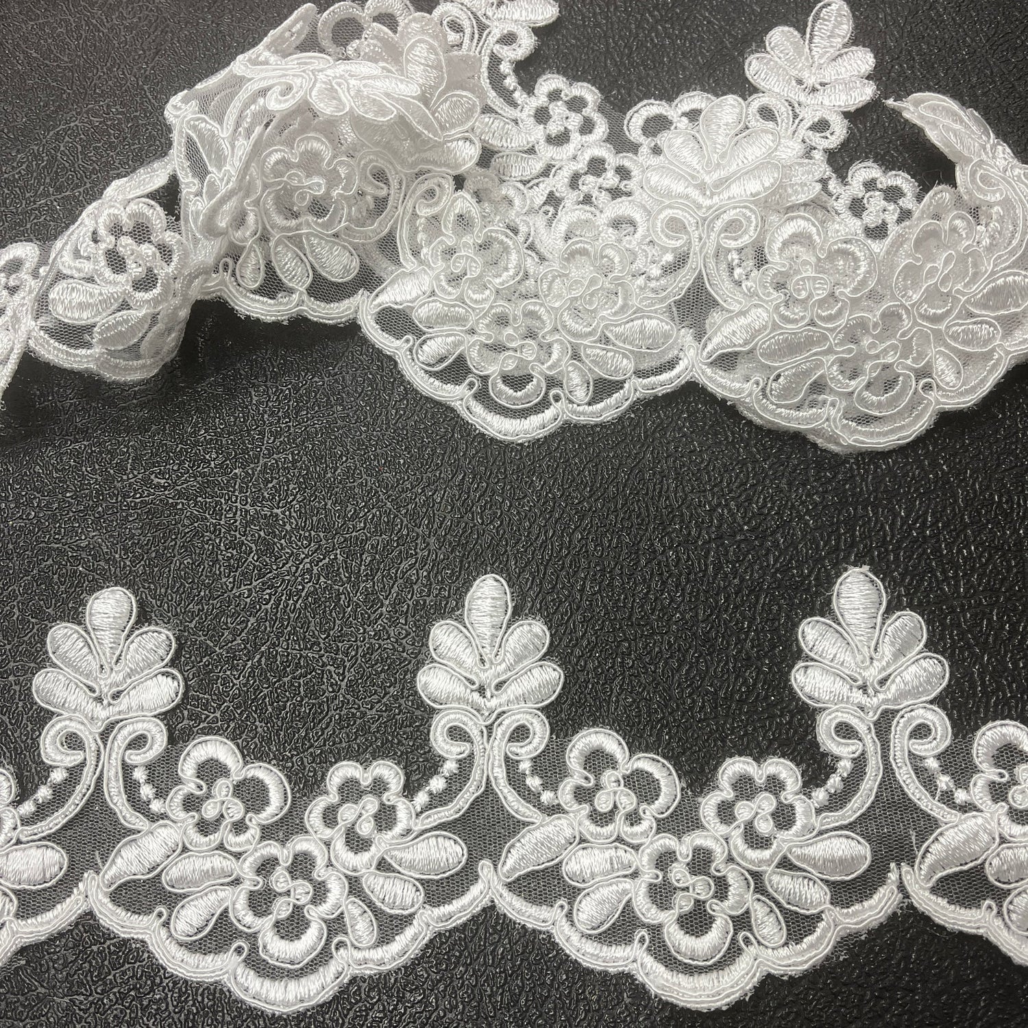 1 Yard Corded Lace Trimming on Net Mesh – 3" Wide Metallic | Embroidered Floral Lace for Special Occasions