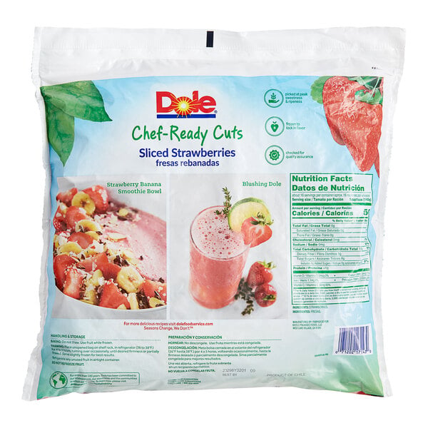 Dole Chef-Ready Cuts IQF Sliced Strawberries 5 lb. - 2/Case