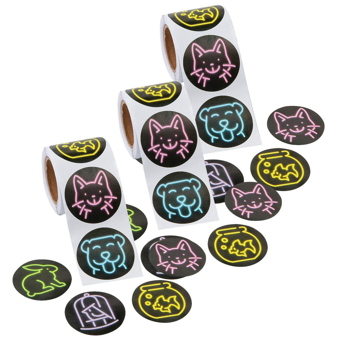 1 1/2" Glow in the Dark Neon Pets Sticker Roll 100 Pieces