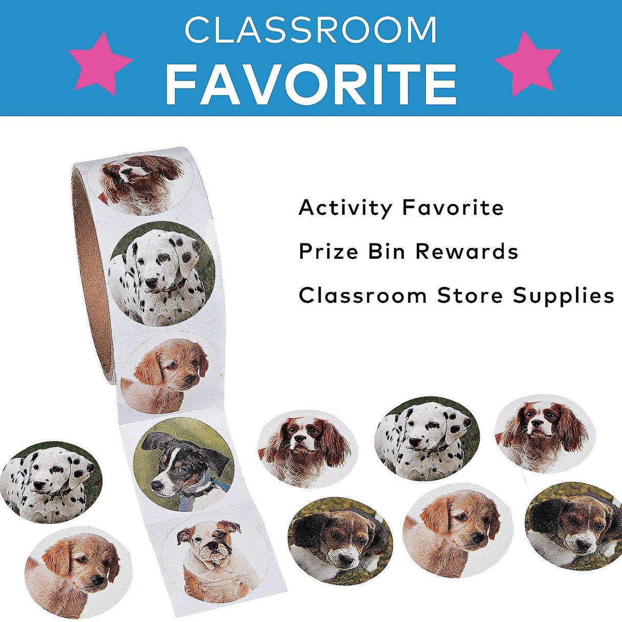 1 1/2" Realistic Dog Photo Paper Sticker Roll 100 Pc
