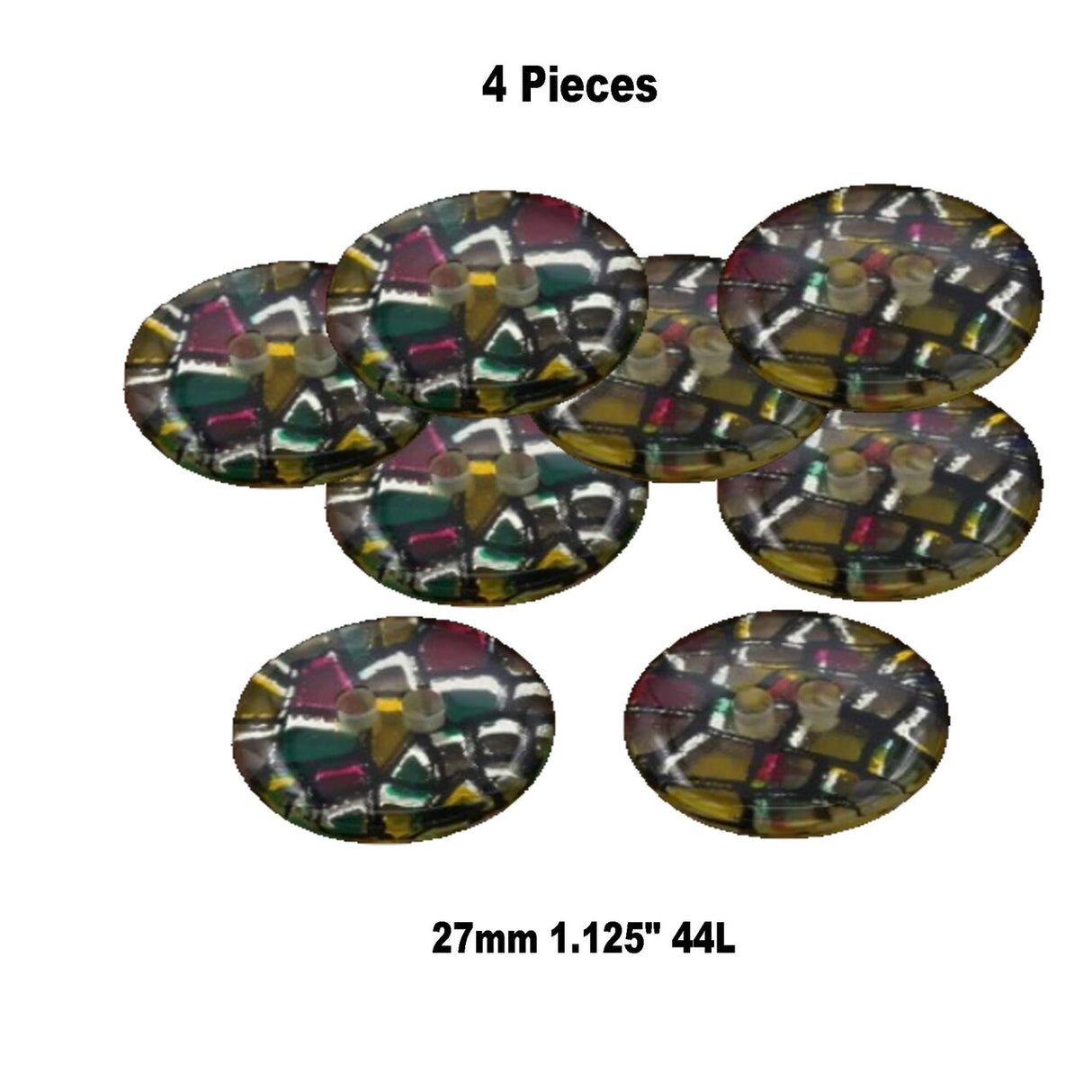 4 Pieces Colorful Gold Glitter Art Deco Shards Buttons 1.125 Inch