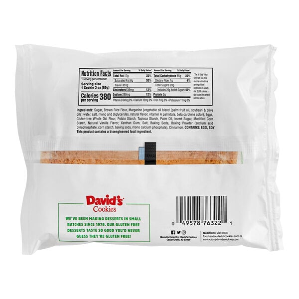 David's Cookies 3 oz. Gluten-Free Individually-Wrapped Snickerdoodle Cookie - 24/Case