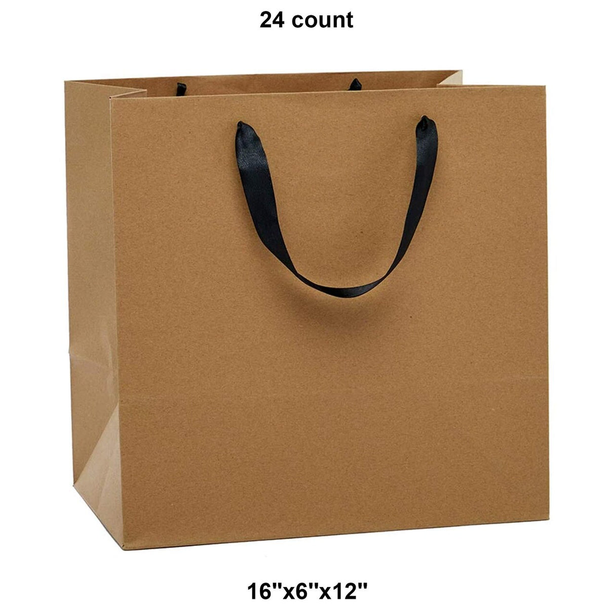 Heavy Kraft Euro Totes with Satin Ribbon Handles 16''x6''x12'' Black Color 12 EACH / PACKAGE