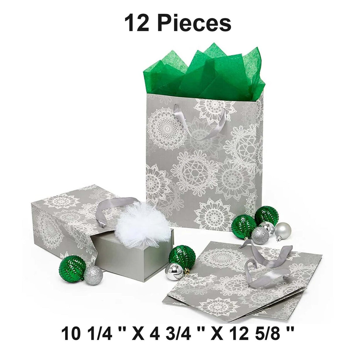 Light Silver Sparkle Snowflakes Bag  10 1/4''x 4 3/4''x 12 5/8''  Medium - 12 EACH / PACKAGE