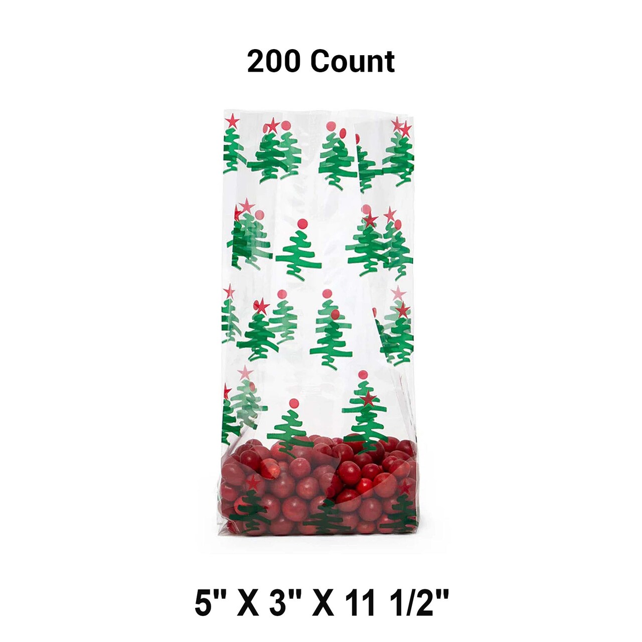 5” x 3” x 11.5” Holiday Cello Bags with Festive Patterns