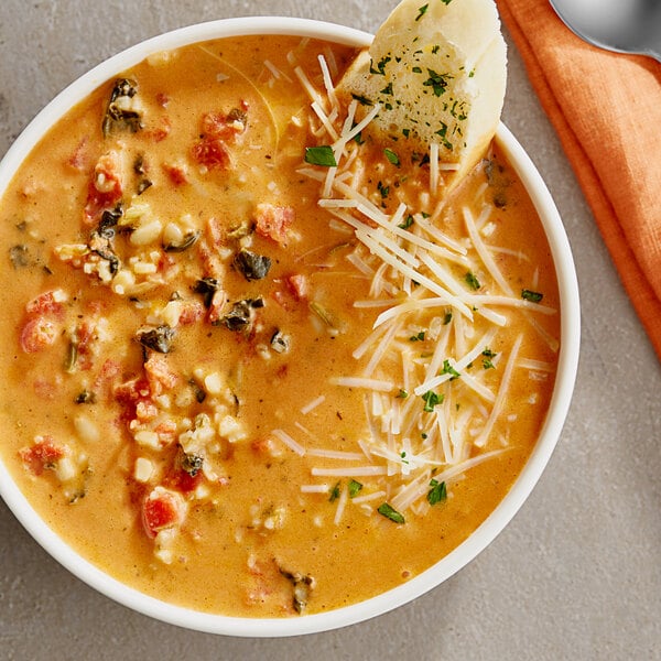 Bistro Soups by Vienna Beef Tomato Bisque with Spinach and Orzo 4 lb. - 4/Case