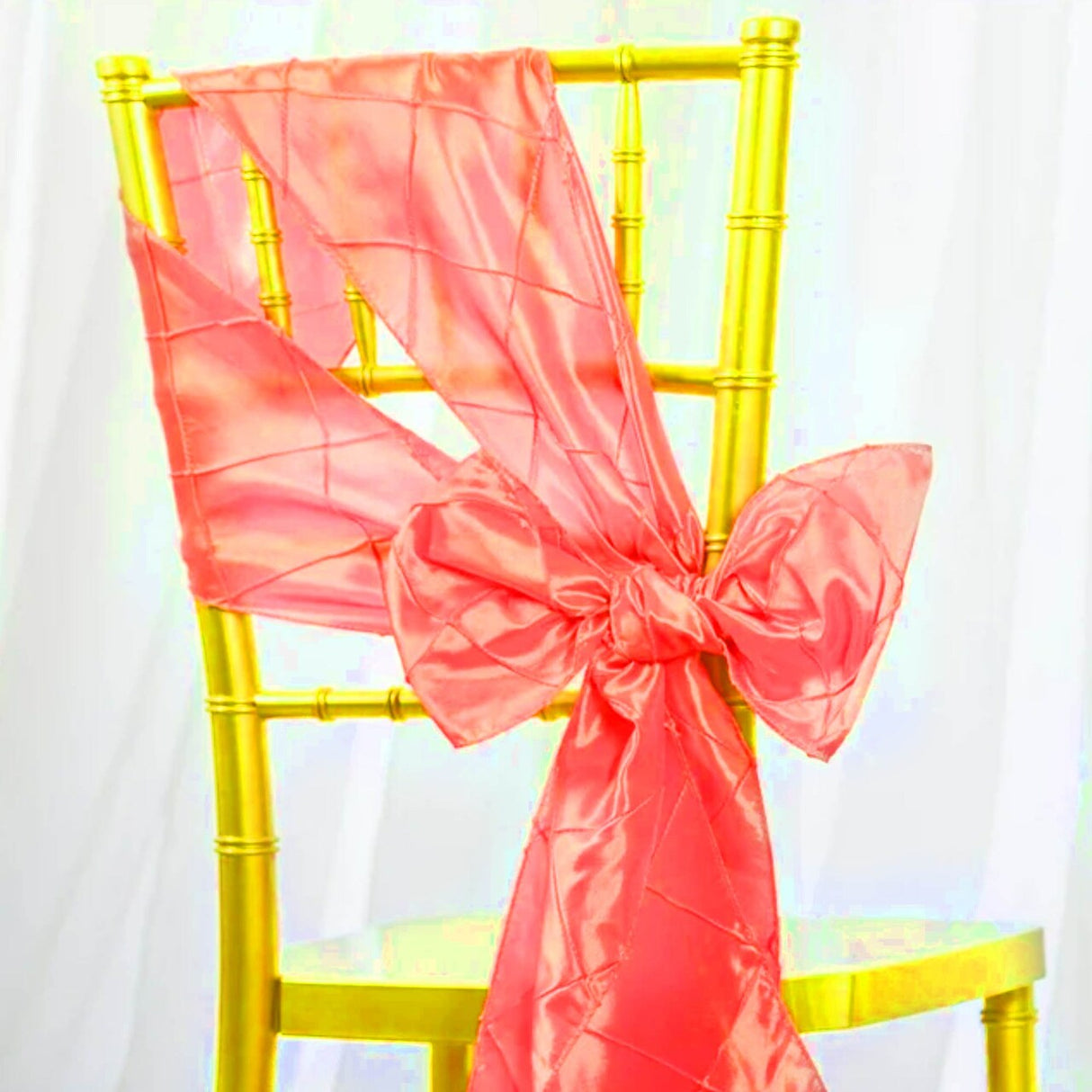 10 Pieces Stunning 9.5 by 108 inch Pintuck Taffeta Chair Sashes Coral