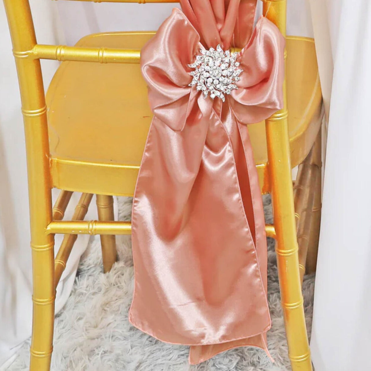 10 Pieces Rose Satin Fabric Chair Wraps, 8"x108" Stylish Event Bands