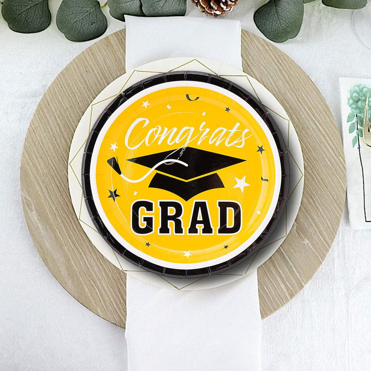25 Count Yellow Congrats Grad Paper Dessert Plates Graduation Party Disposable Plates