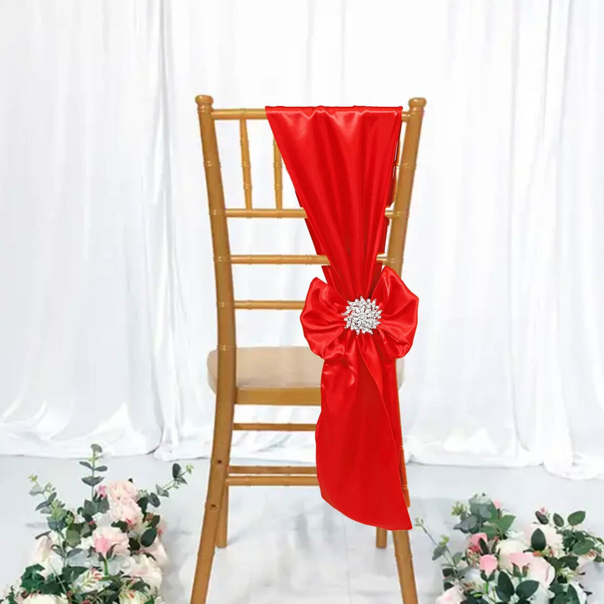 10 Pieces Red Satin Chair Strips, 8"x108" Sophisticated Event Decorations