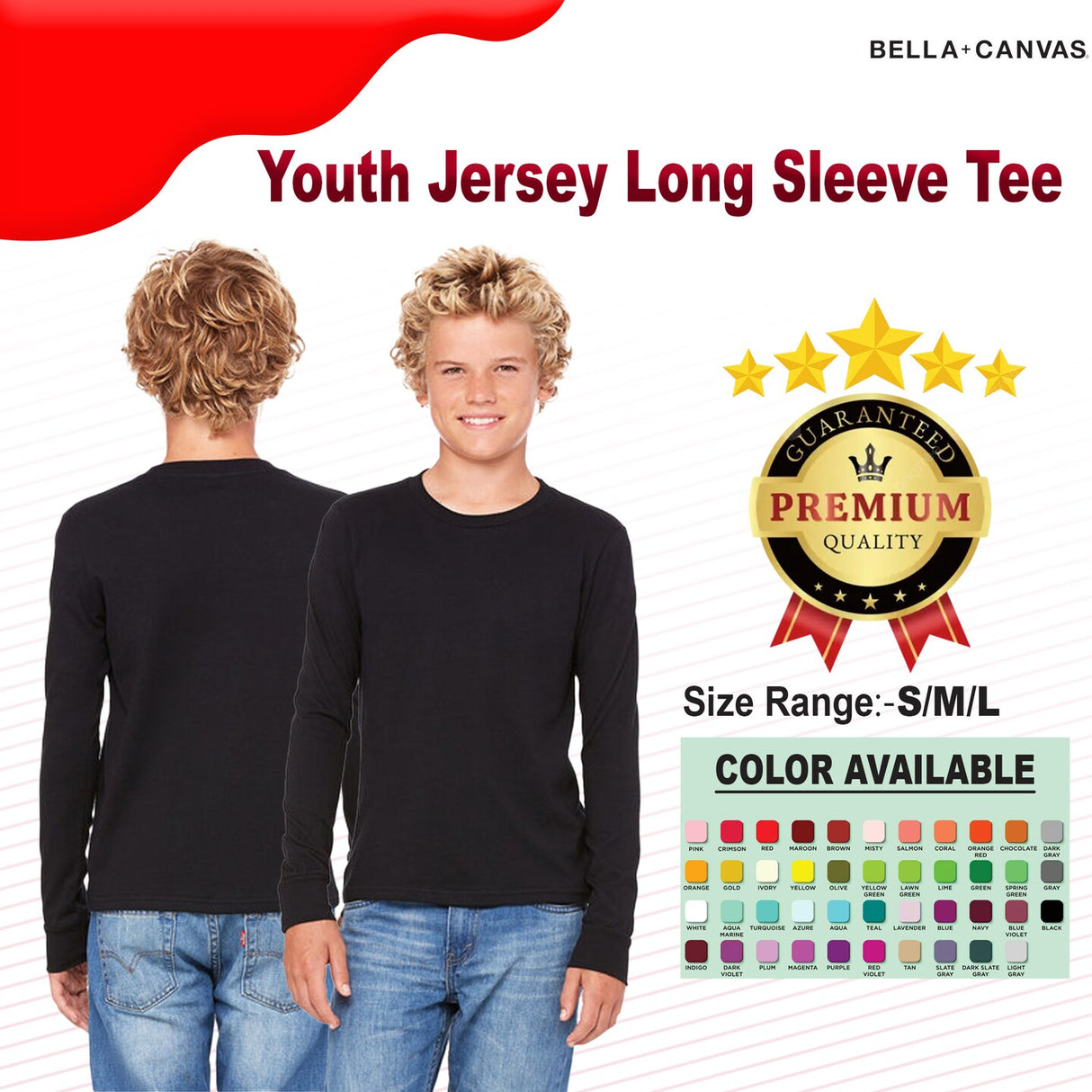 BELLA + CANVAS® Youth Jersey Long Sleeve Tee - 3501Y