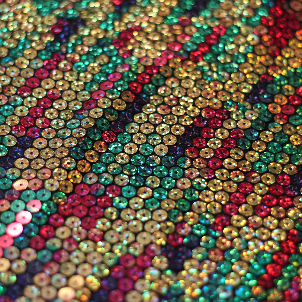 Kaleidoscope Sequins Poly Spandex Fabric - Gold Multi/Jewel Round Sequins, 56/58" Width (1 Yard)