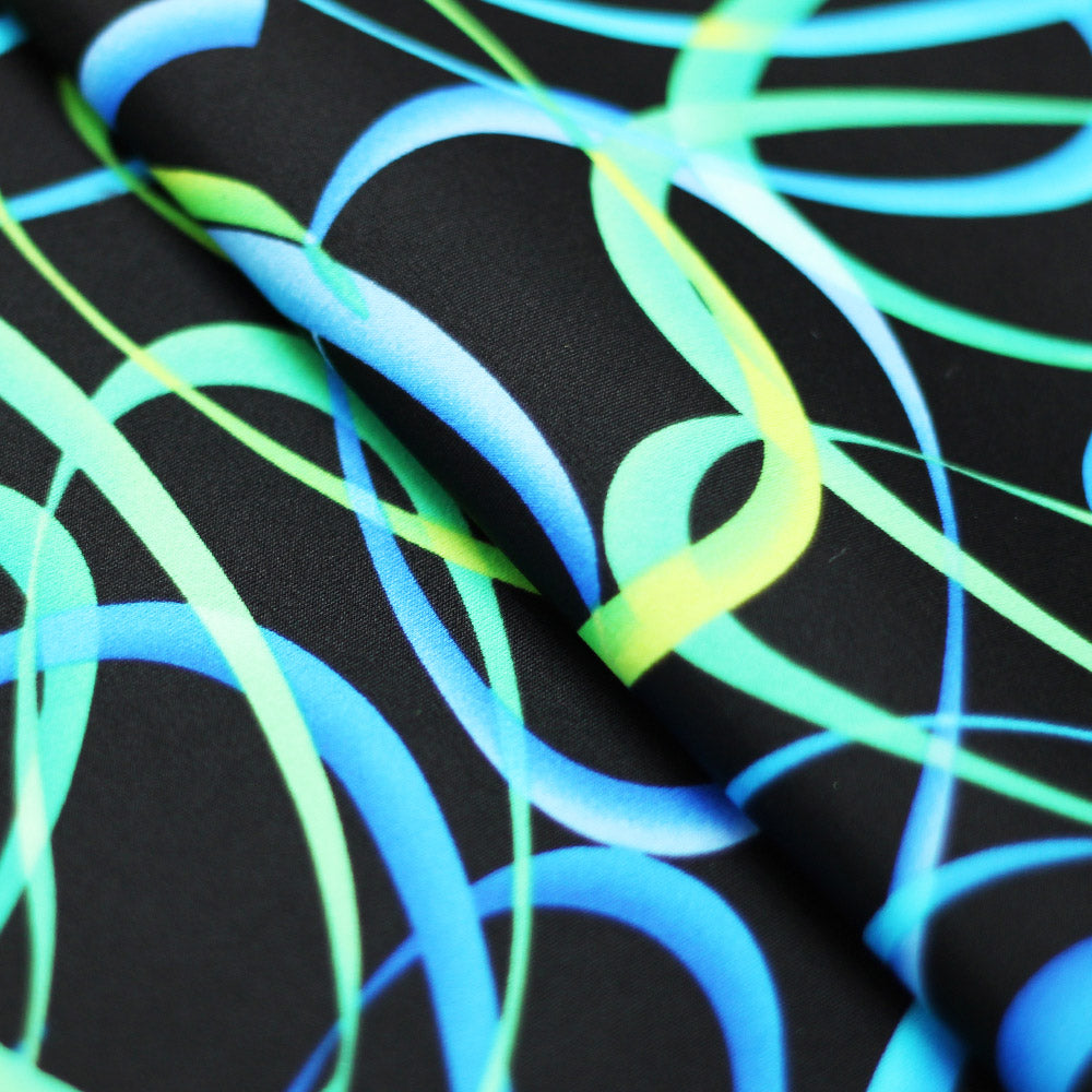 Wild Confetti Nylon Spandex Fabric - Multicolor Rainbow Crescent Print, 58-60" Width (1 Yard)