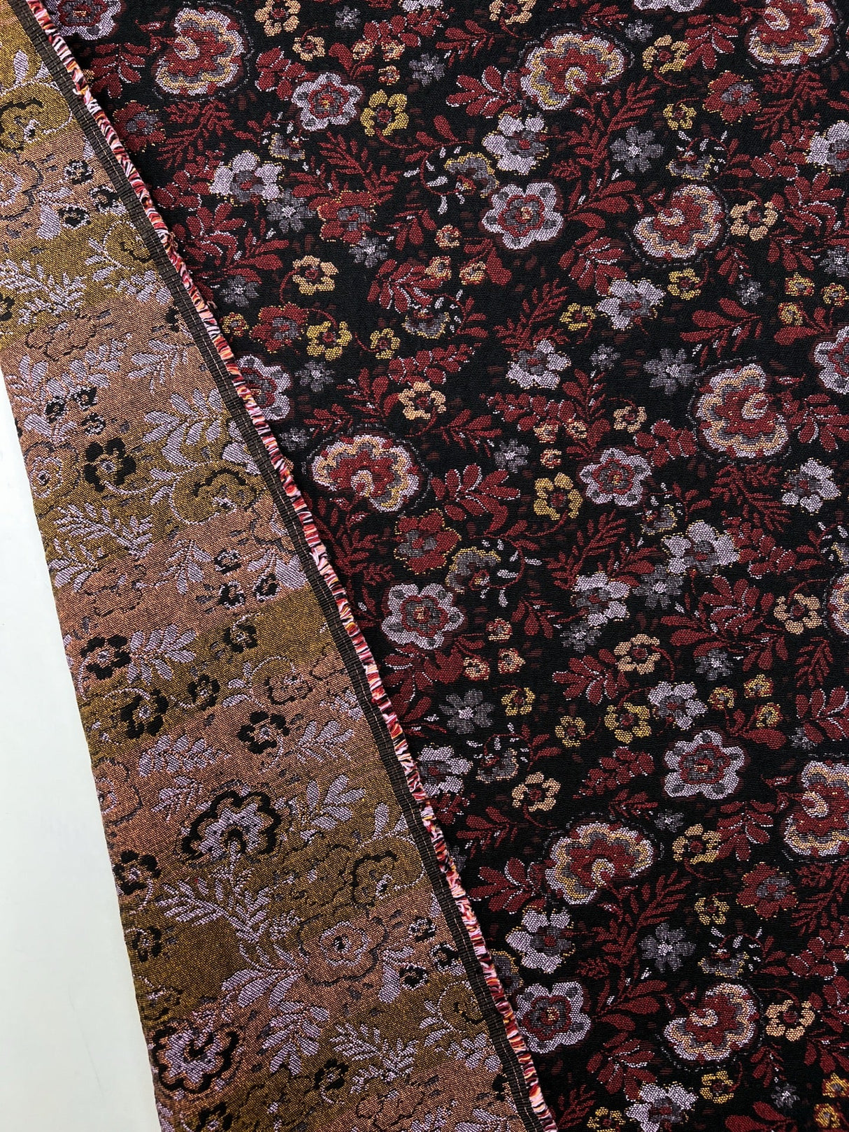 Cotton Jacquard Floral Fabric Red Black