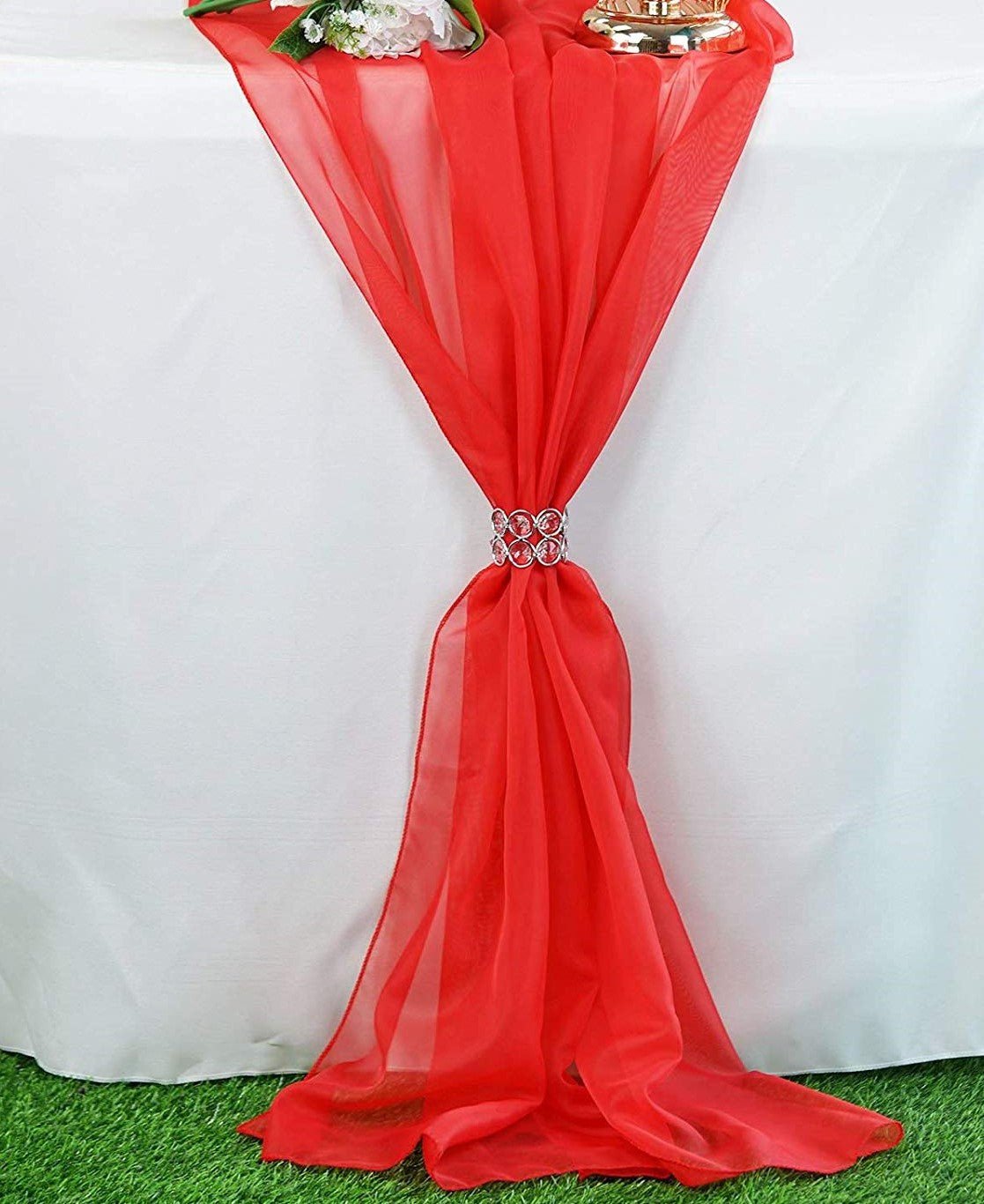 Extra Long Chiffon Wedding Table Runner Polyester Chiffon Fabric - 27" Wide, Sheer, Serged Edge (1 Runner)