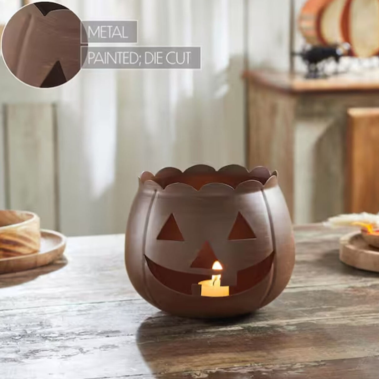 6.25 Inch Bronze Jack-O-Lantern Halloween Candle Holder