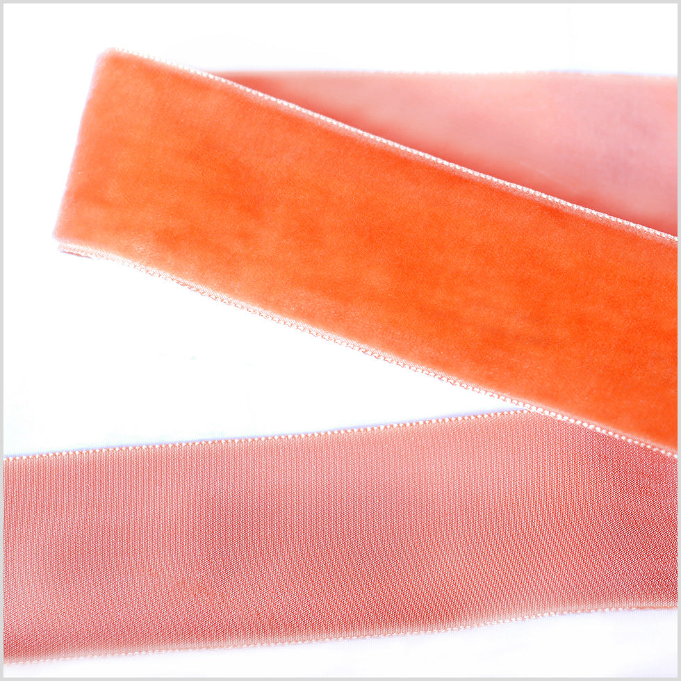 Single Faced Velvet Ribbon Made in Italy - 1.5" - Tangerine - Sabine Collection