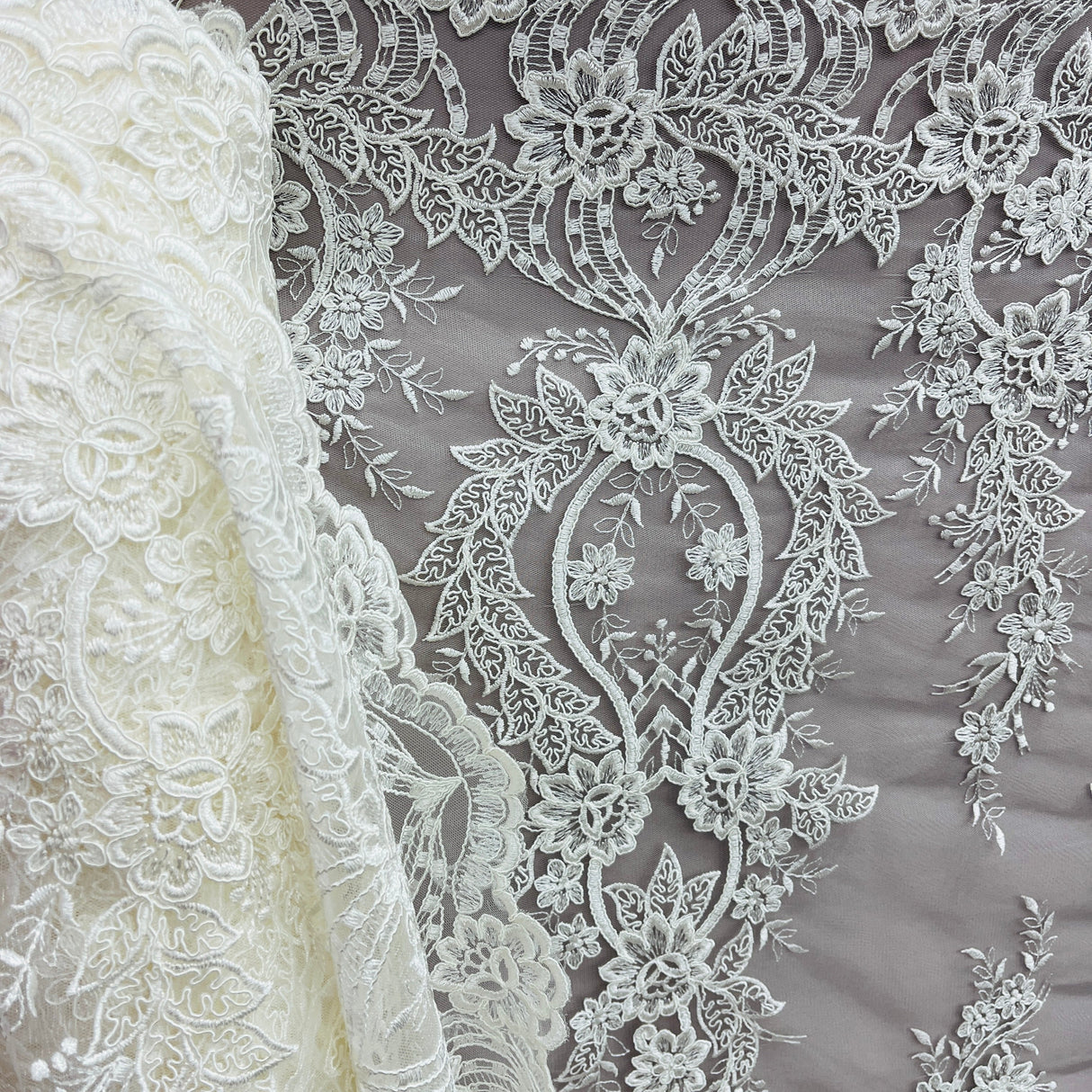 Corded Bridal Lace Fabric - Embroidered Polyester Net Mesh, 54" Wide (1 Yard)