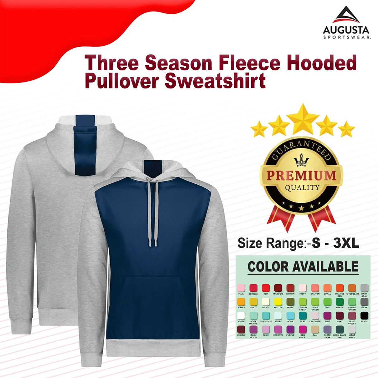 Augusta Sportswear® Three Season Fleece Hooded Pullover Sweatshirt