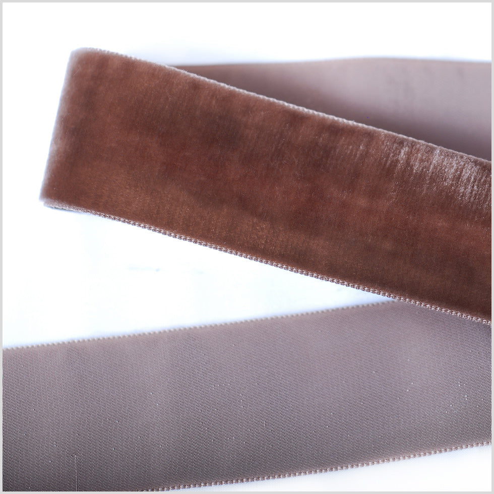 Single Faced Velvet Ribbon Made in Italy - 1.5" - Light Brown - Sabine Collection
