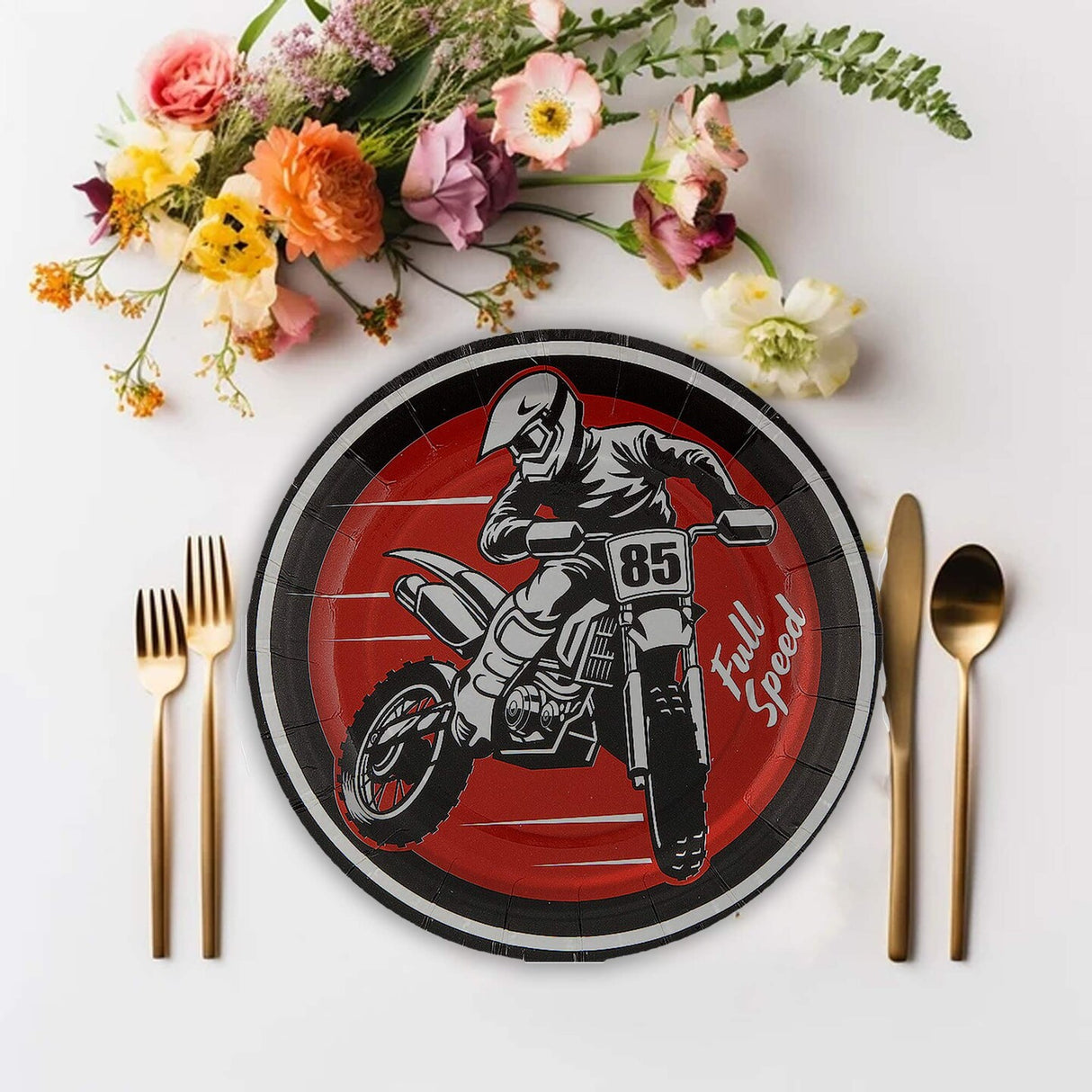 8 Count 7 1/4" Motocross Party Round Disposable Dessert Plates Full Speed Design
