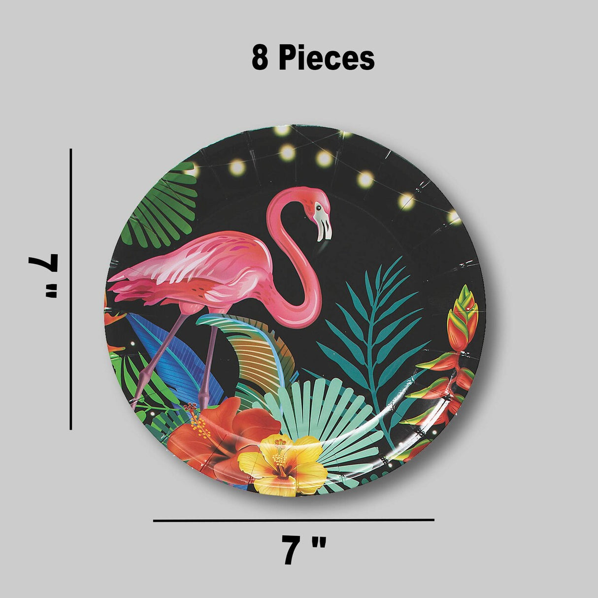 8 Ct. Tropical Nights Flamingo & Floral Paper Dessert Plates 7" Dessert Plates Luau & Pool Party Tableware
