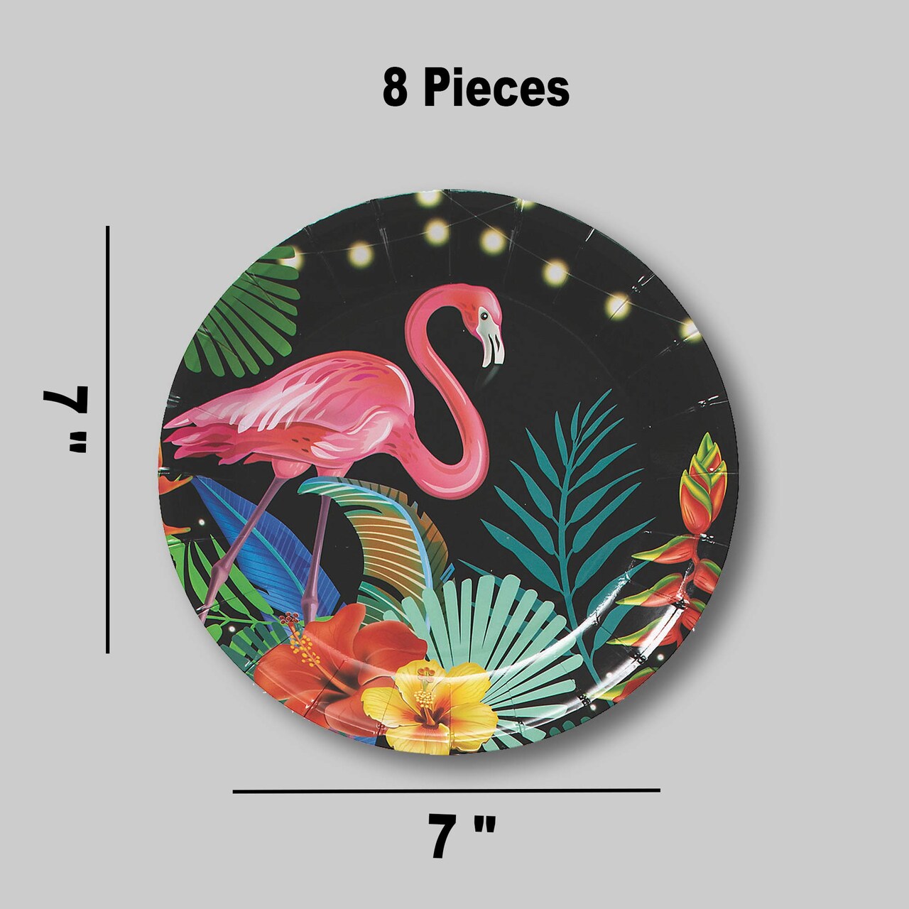 8 Ct. Tropical Nights Flamingo & Floral Paper Dessert Plates 7" Dessert Plates Luau & Pool Party Tableware