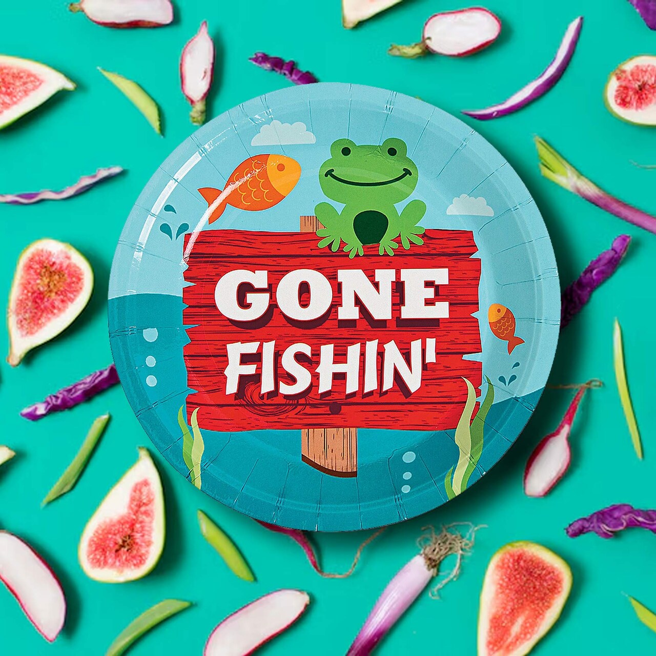 8 Ct. Little Fisherman Gone Fishin’ Paper Dessert Plates 7" Disposable Plates Fishing Theme Party Tableware