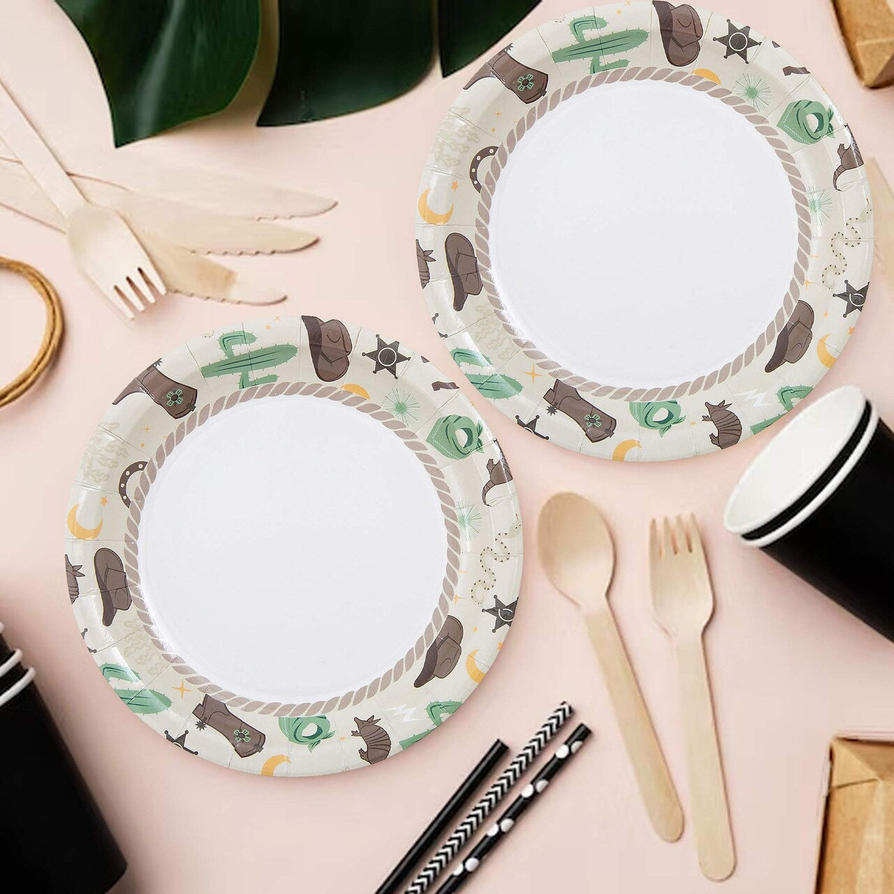 8 Ct. 7" Western Icons Round Disposable Paper Dessert Plates