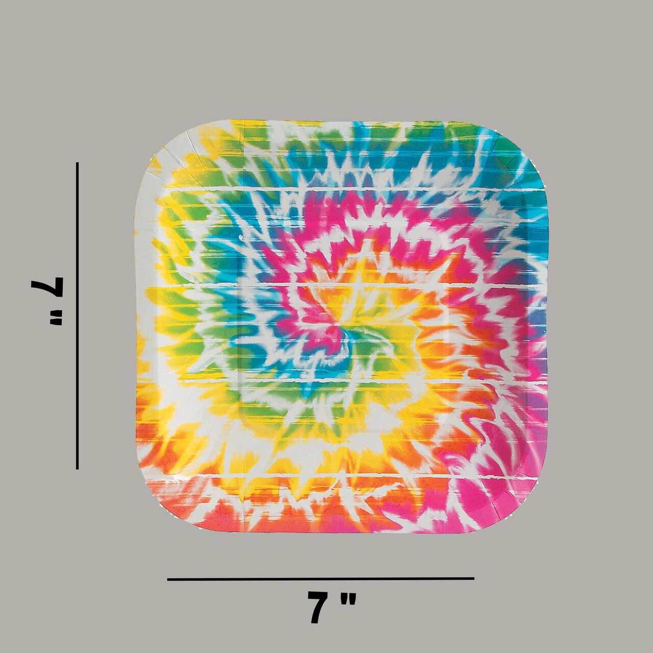 8 Ct. Beach Bum Tie-Dye Square Paper Dessert Plates 7" Disposable Plates, Groovy Party Tableware