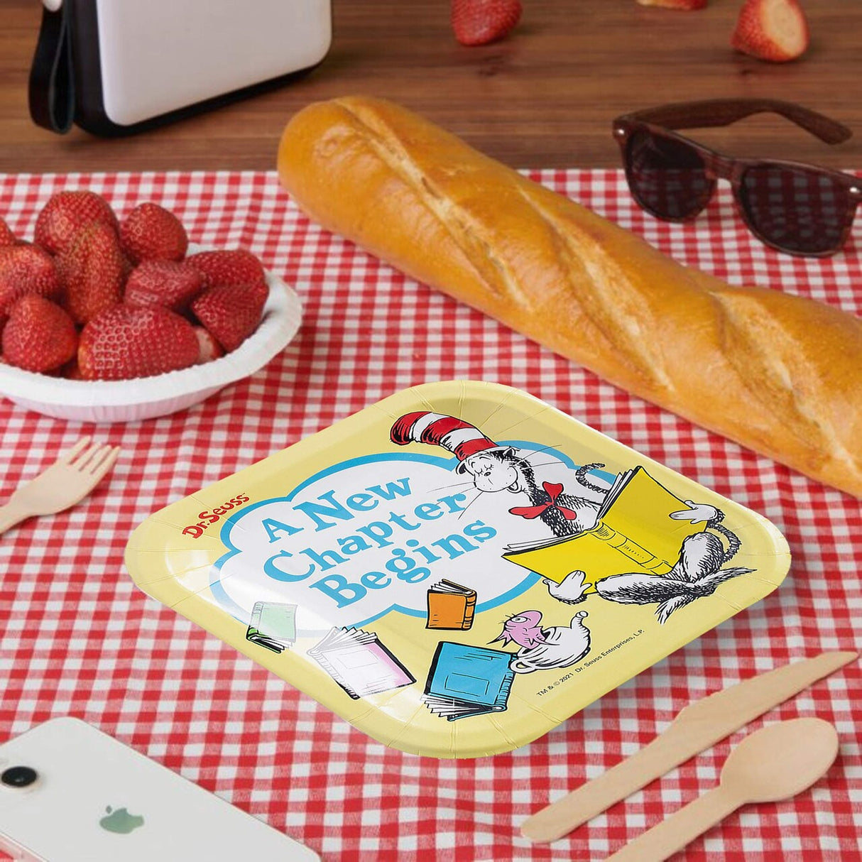 8 Ct. 7" Dr. Seuss Baby Shower Square Dessert Plates A New Chapter Begins Design, Disposable