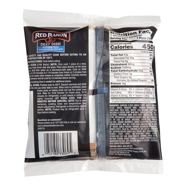 Red Baron Individually Wrapped Deep Dish Singles Pepperoni Pizza 5" - 12/Case