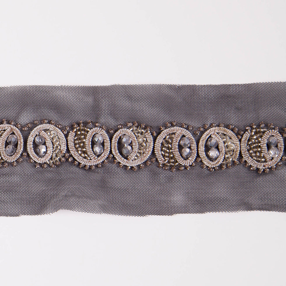 1" Black/Silver Fancy Beaded Trim