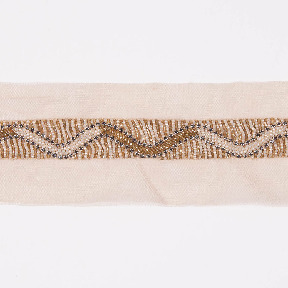 1" Beige/Gold Fancy Beaded Trim