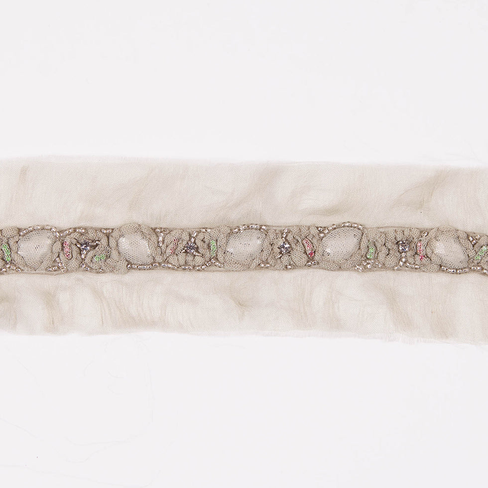 Beige/Blue Fancy Beaded Trim