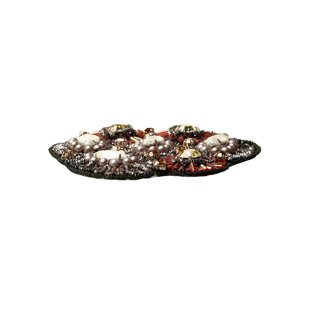 Pink and Gray Abstract Beaded Rhinestone Applique - 3" x 3"