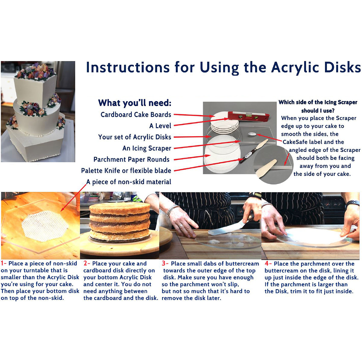 CakeSafe Round Acrylic Disc Basic Kit, .25" with Center Holes, 6", 8", 10"