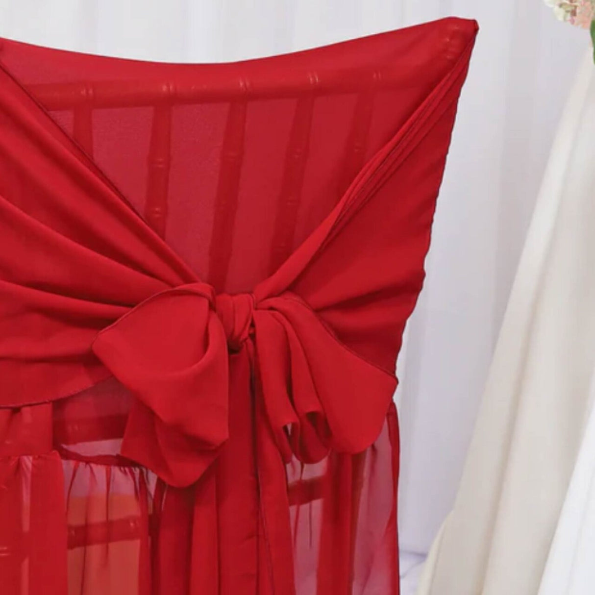1 Piece Vibrant Apple Red Chiffon Chiavari Chair Cover with Sash Elegant Event Backdrop Accent