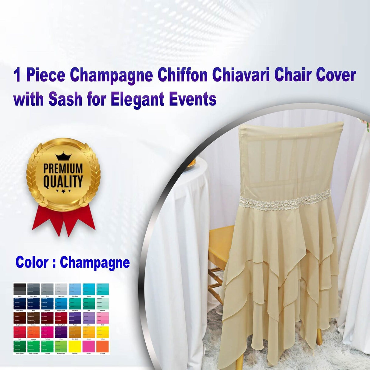 1 Piece Champagne Chiffon Chiavari Chair Cover with Sash for Elegant Events