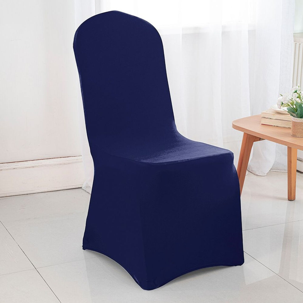 Navy Blue Spandex Banquet Chair Cover with Stretch Fit for Weddings and Events