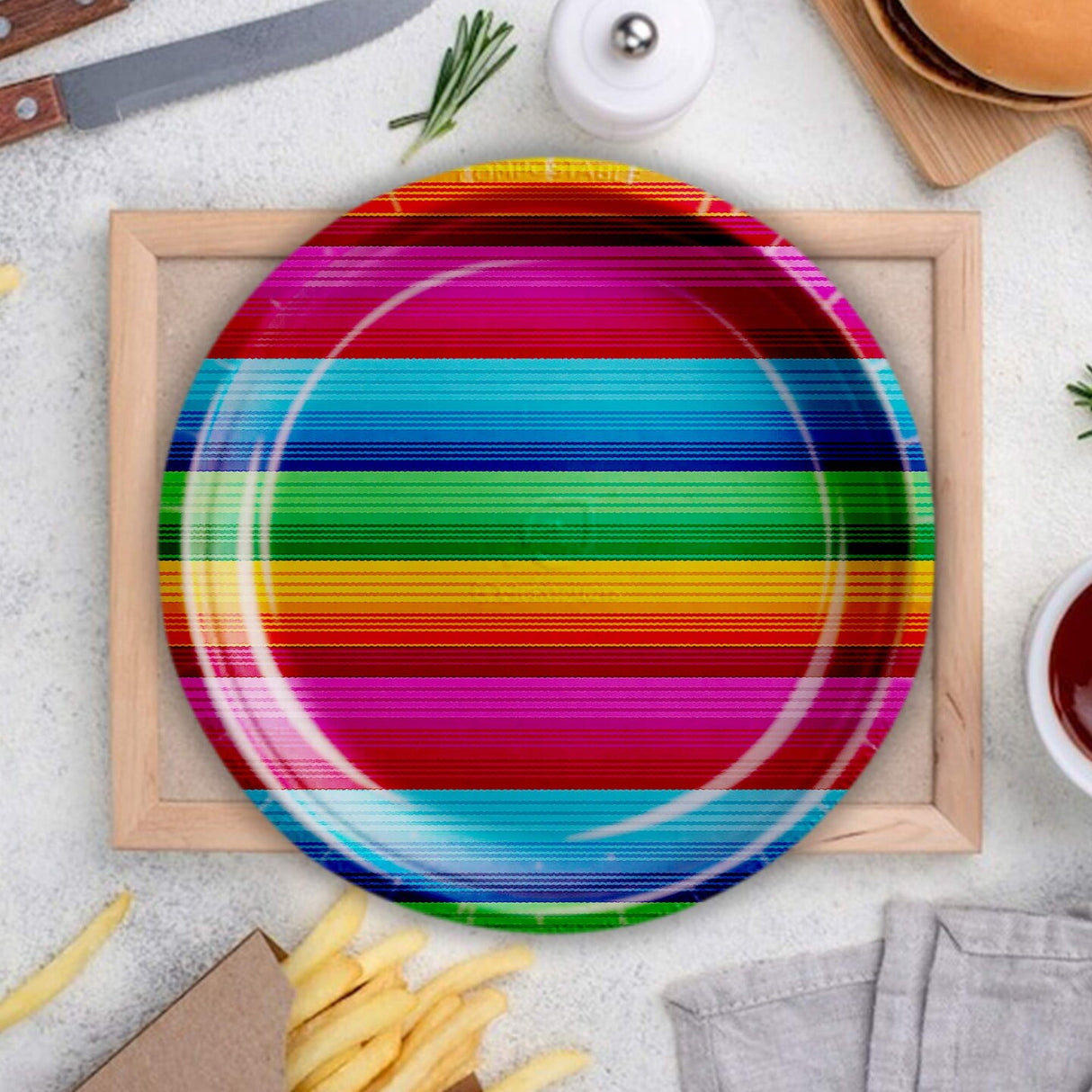 8 Count Bright Fiesta Party Paper Plates for Birthday or Colorful Dinner Events 9"