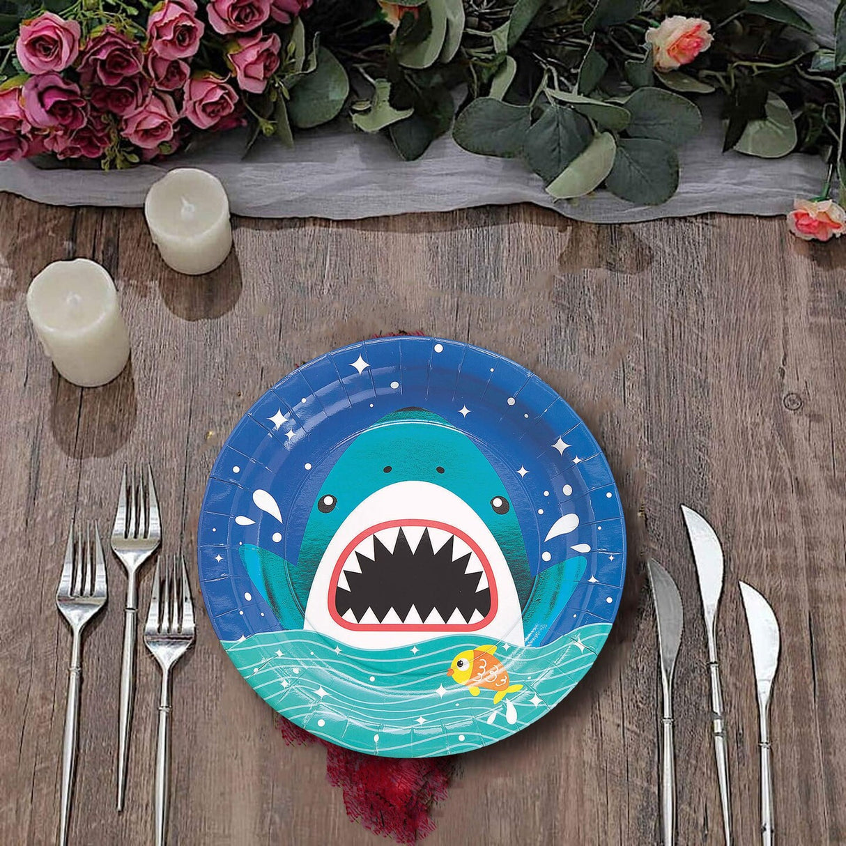8 Count Shark Party Paper Dinner Plates 9" Ocean Theme Disposable Plates for Kids Birthday & Pool Parties