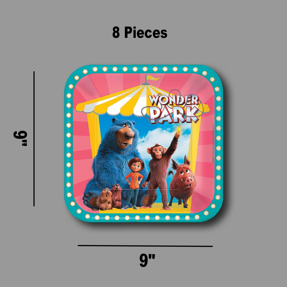 8 Count Wonder Park Party Square Paper Dinner Plates 9" Fun Character Themed Disposable Plates