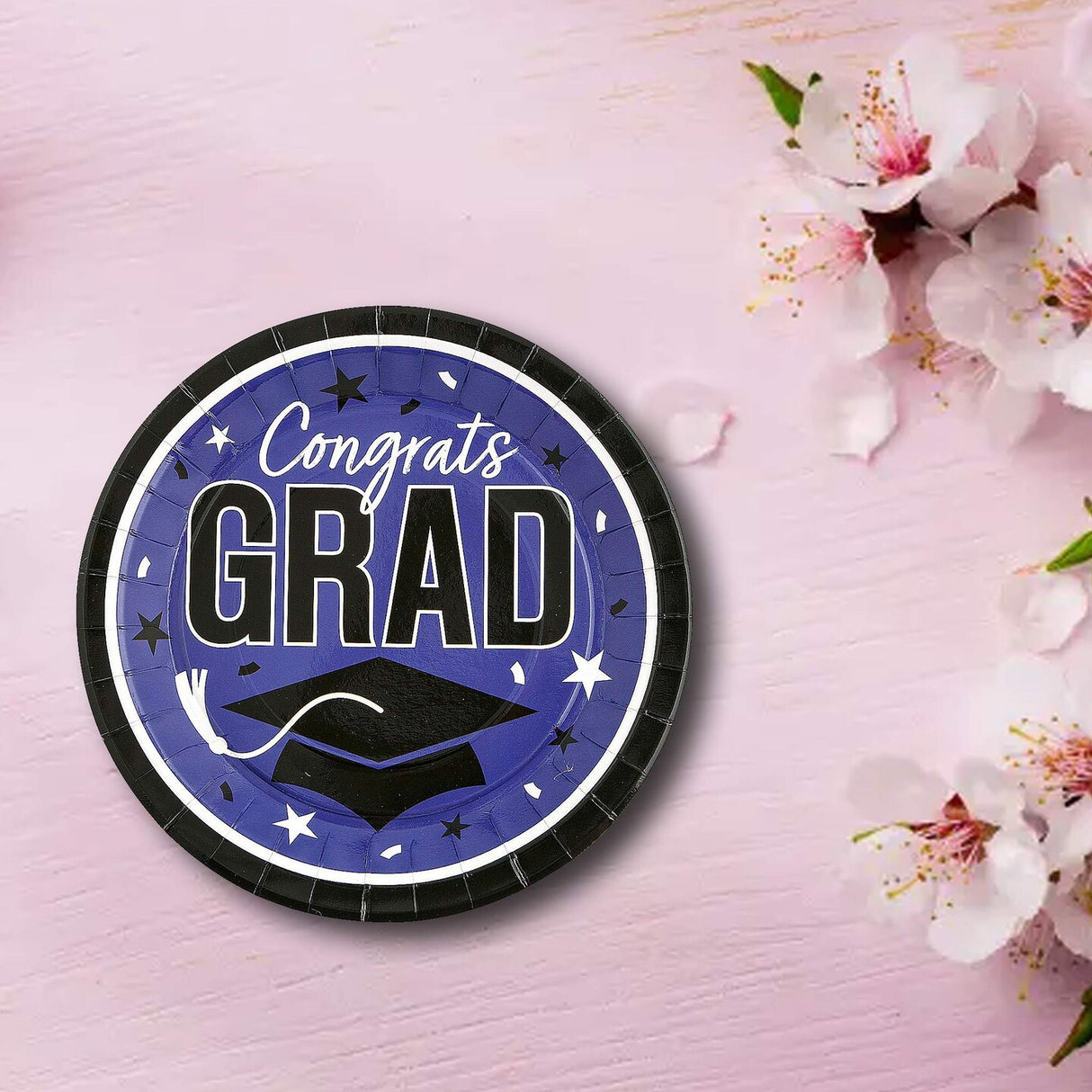 25 Count Purple Graduation Paper Plates 9 Inch Congrats Grad Dinnerware for School Parties