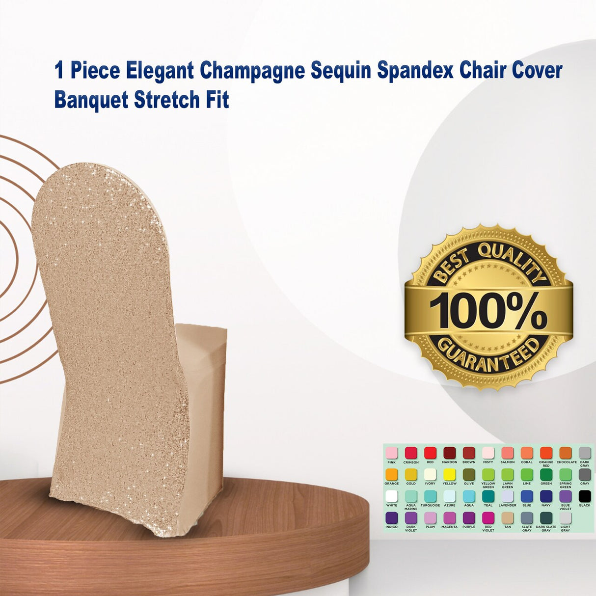1 Piece Elegant Champagne Sequin Spandex Chair Cover Banquet Stretch Fit