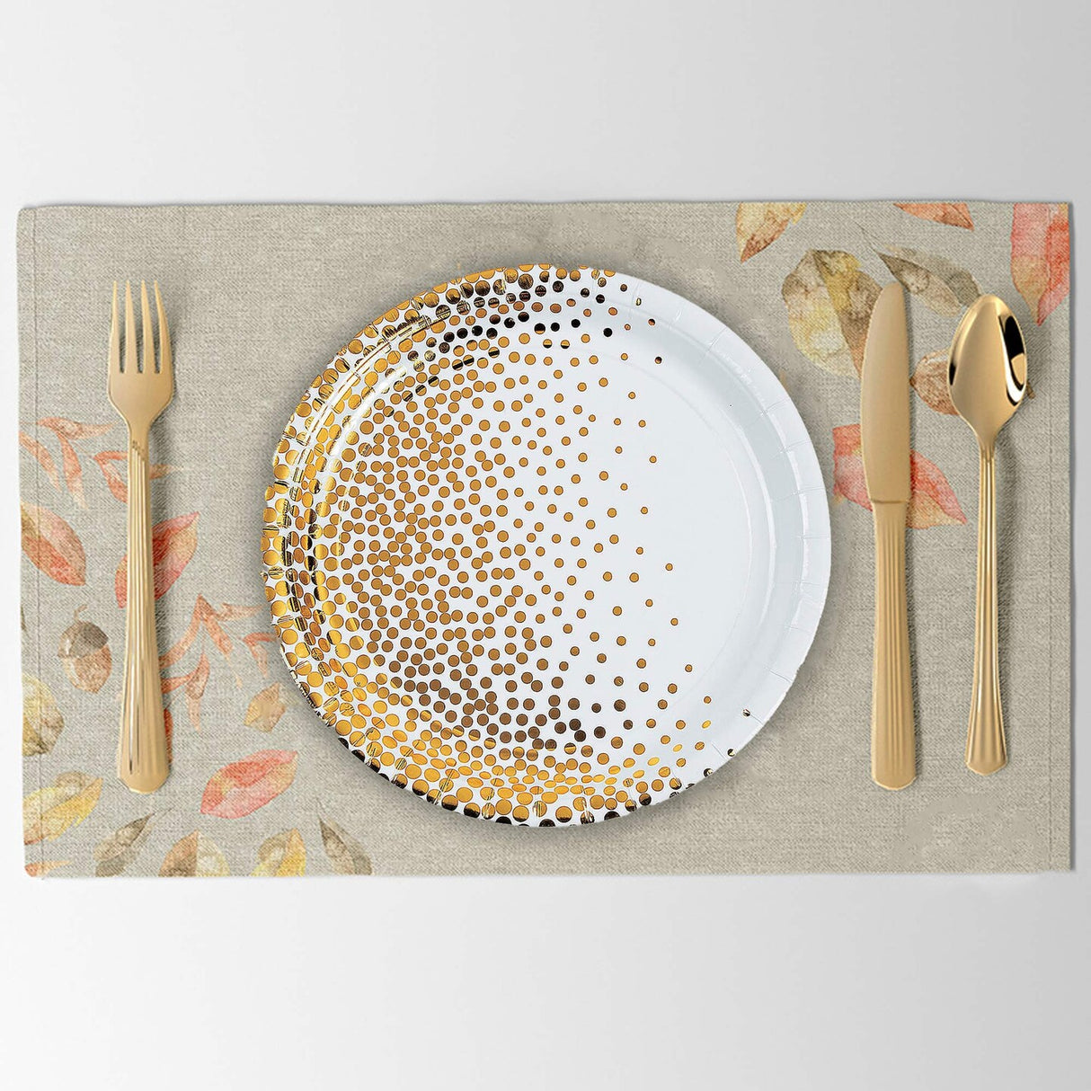 8 Count Gold Foil Dots White Dinner Paper Plates Disposable for Wedding Party Elegant 10 Inch